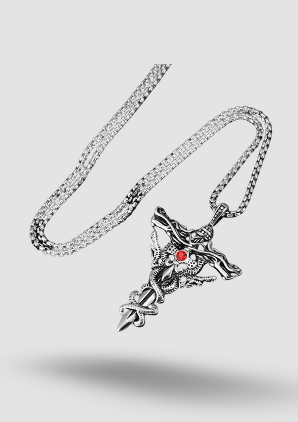 Double Dragon Sword Steel Necklace